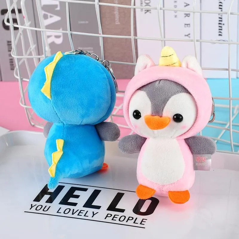 12CM Penguin Stuffed Plush Animal Pendant Keychain Doll Stroller Toys For Children Kids Small Mini Plush Toys Baby Xmas Gift