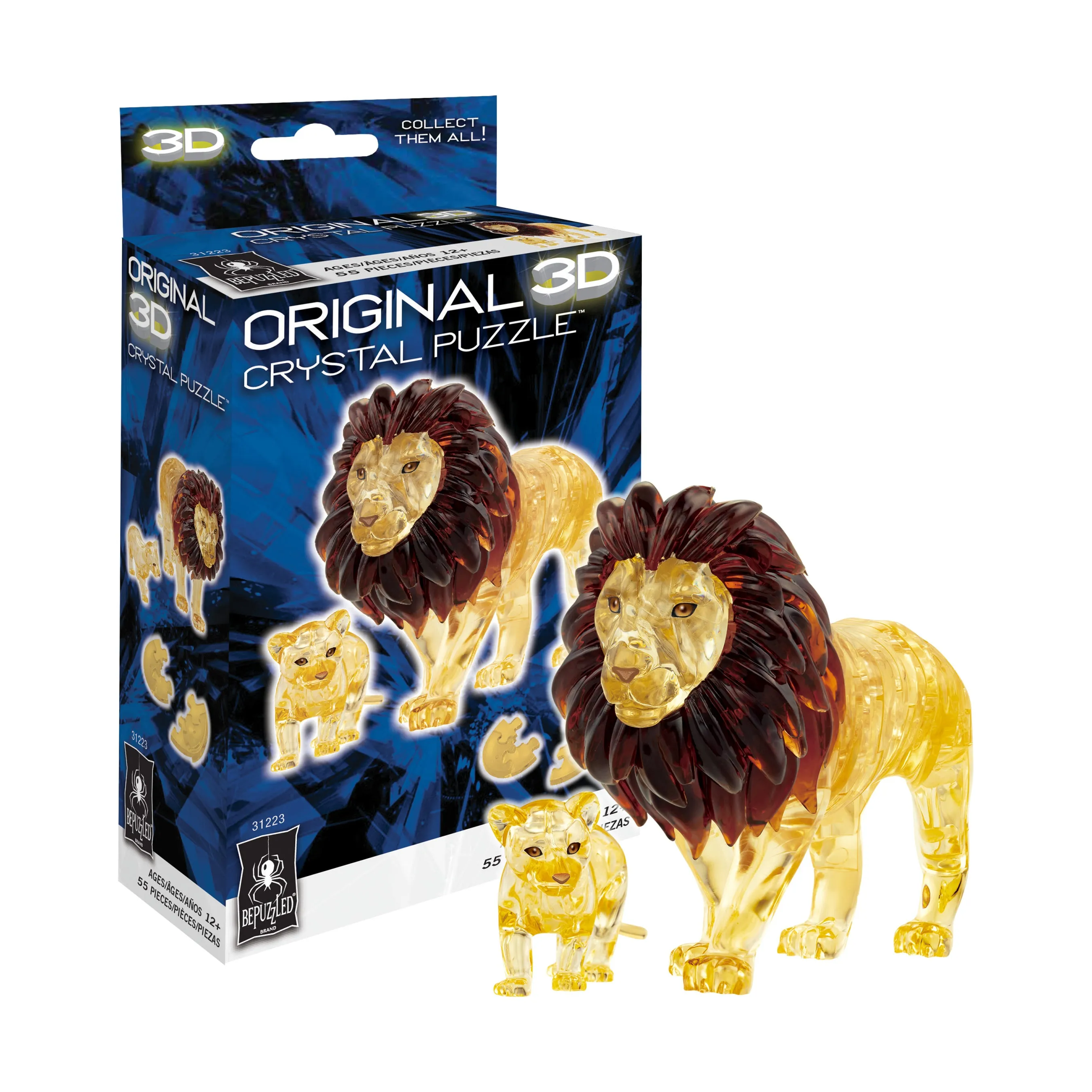 3D Crystal Puzzle - Lion and Baby (Gold): 55 Pcs