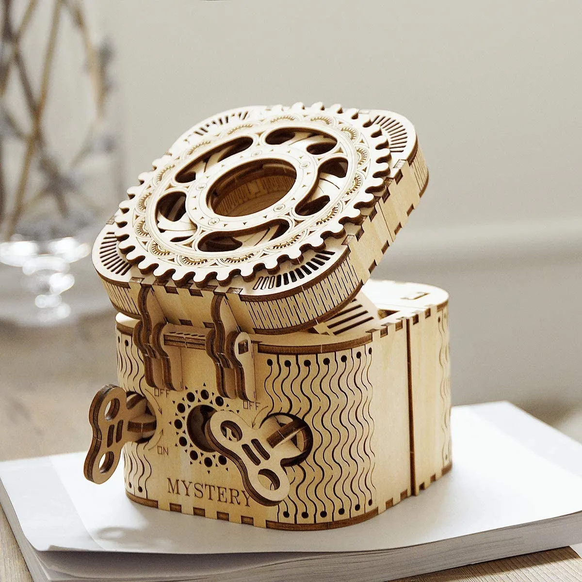 3D Wooden Puzzle Mechanical Treasure Box Model DIY Brain Teaser Projects