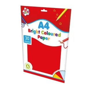 A4 Bright Coloured Paper - 30 Sheets Vibrant Assorted Colours Crafting Scrapbooking Creative Projects