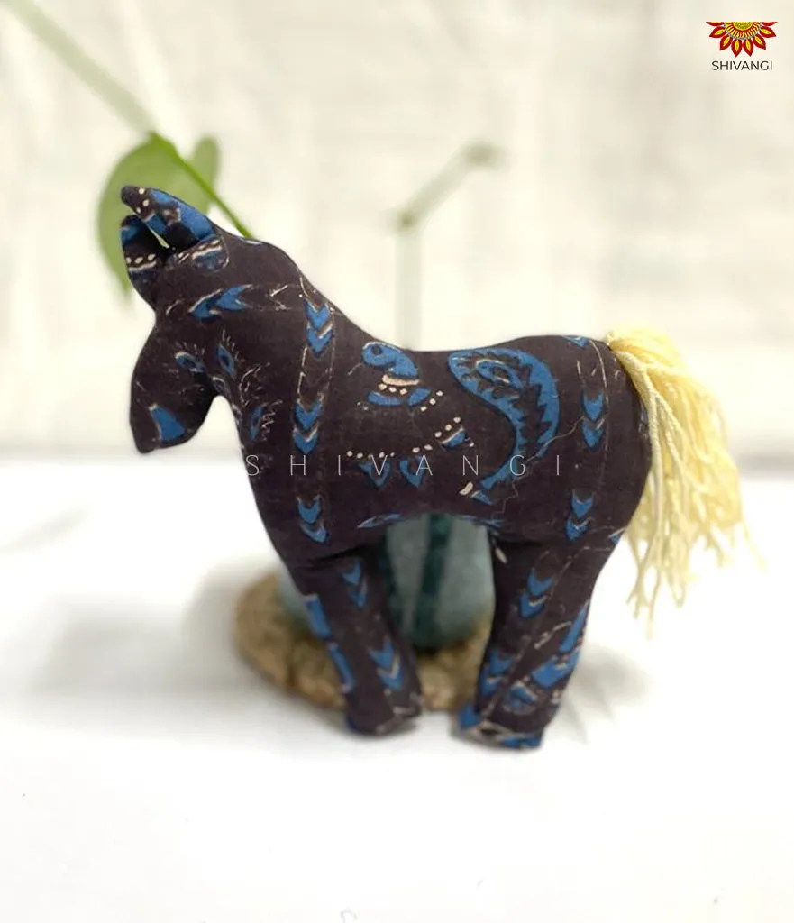 Black and Blue Handcrafted Cotton Fabric Doll and Horse Toys !!!