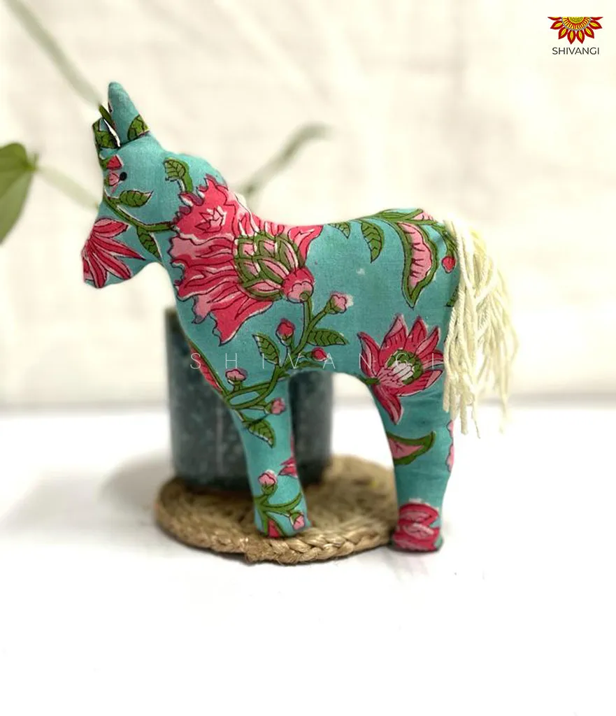 Blue Handcrafted Cotton Fabric Horse and Doll Toys !!!