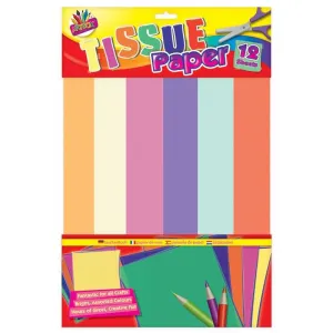 Brightly Coloured Tissue Paper - 12 Sheets Craft Gift Wrapping Assorted Vibrant Crepe