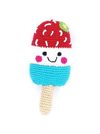 Crochet Fair Trade Rattle Toy - Ice Lolly, Red/White/Blue