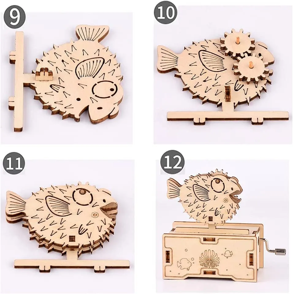 DIY 3D Wooden Puzzle Model Kit, Wooden Music Box, Hand Crank Engraved Vintage Music Case,Fun and Creative Puzzle Craft Kit, Brain Teaser and Educational STEM DIY Building Toy