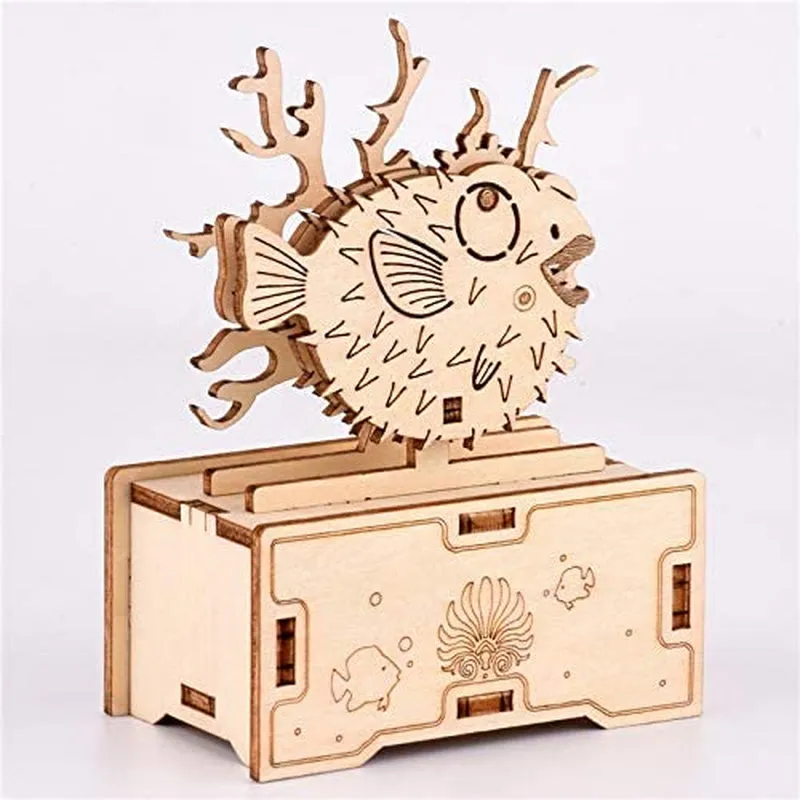 DIY 3D Wooden Puzzle Model Kit, Wooden Music Box, Hand Crank Engraved Vintage Music Case,Fun and Creative Puzzle Craft Kit, Brain Teaser and Educational STEM DIY Building Toy