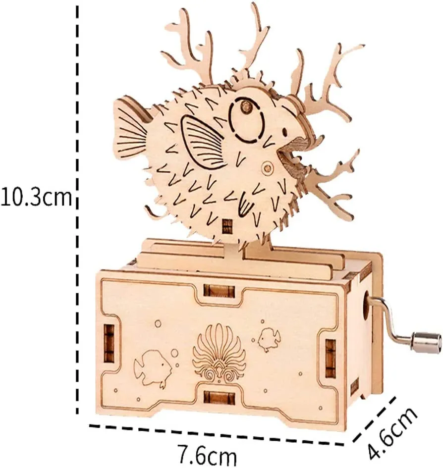 DIY 3D Wooden Puzzle Model Kit, Wooden Music Box, Hand Crank Engraved Vintage Music Case,Fun and Creative Puzzle Craft Kit, Brain Teaser and Educational STEM DIY Building Toy