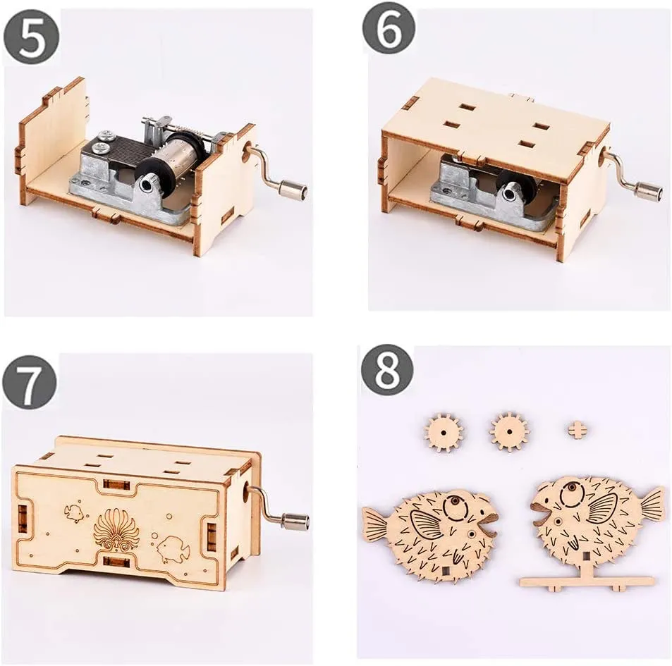 DIY 3D Wooden Puzzle Model Kit, Wooden Music Box, Hand Crank Engraved Vintage Music Case,Fun and Creative Puzzle Craft Kit, Brain Teaser and Educational STEM DIY Building Toy