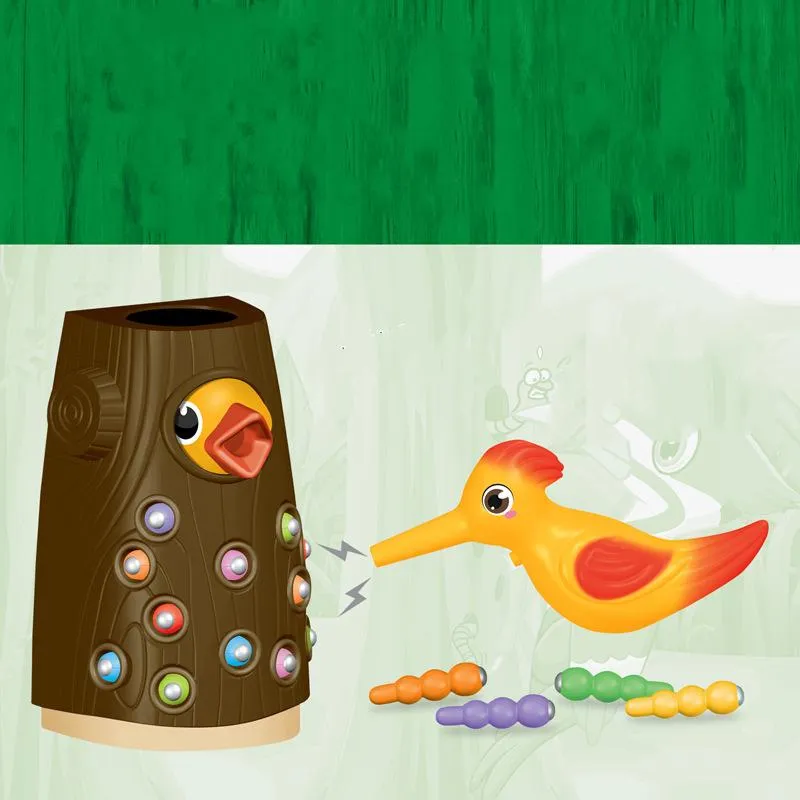 Family Toys Woodpecker Magnetic Catch the Worm Animal Feeding Game Small Birds Children Educate Fishing Toys Set Kids Gift Kit