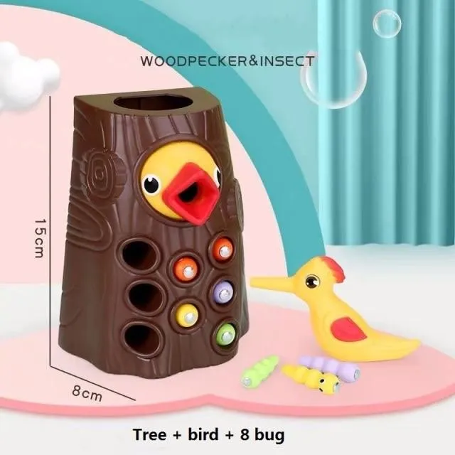 Family Toys Woodpecker Magnetic Catch the Worm Animal Feeding Game Small Birds Children Educate Fishing Toys Set Kids Gift Kit