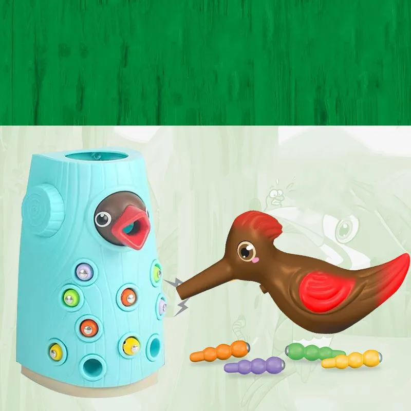 Family Toys Woodpecker Magnetic Catch the Worm Animal Feeding Game Small Birds Children Educate Fishing Toys Set Kids Gift Kit