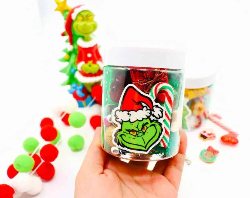 Grinch Christmas Playdough jar