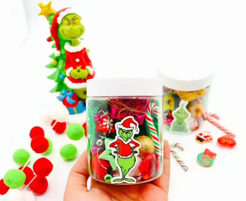 Grinch Christmas Playdough jar