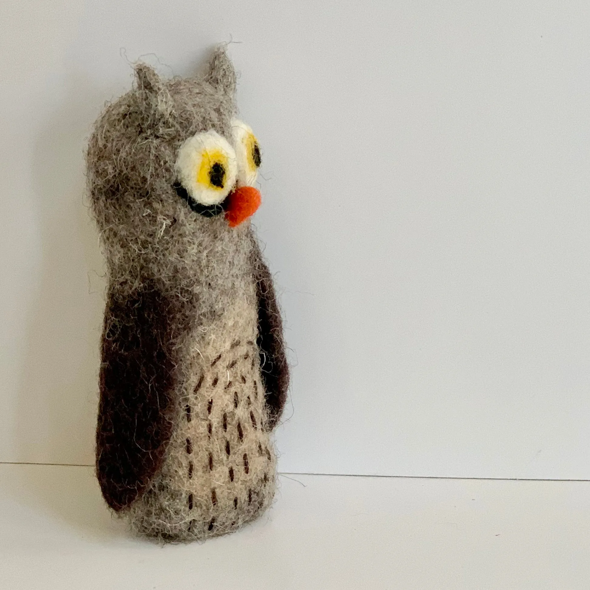 Handmade Felted Owl Finger Puppet