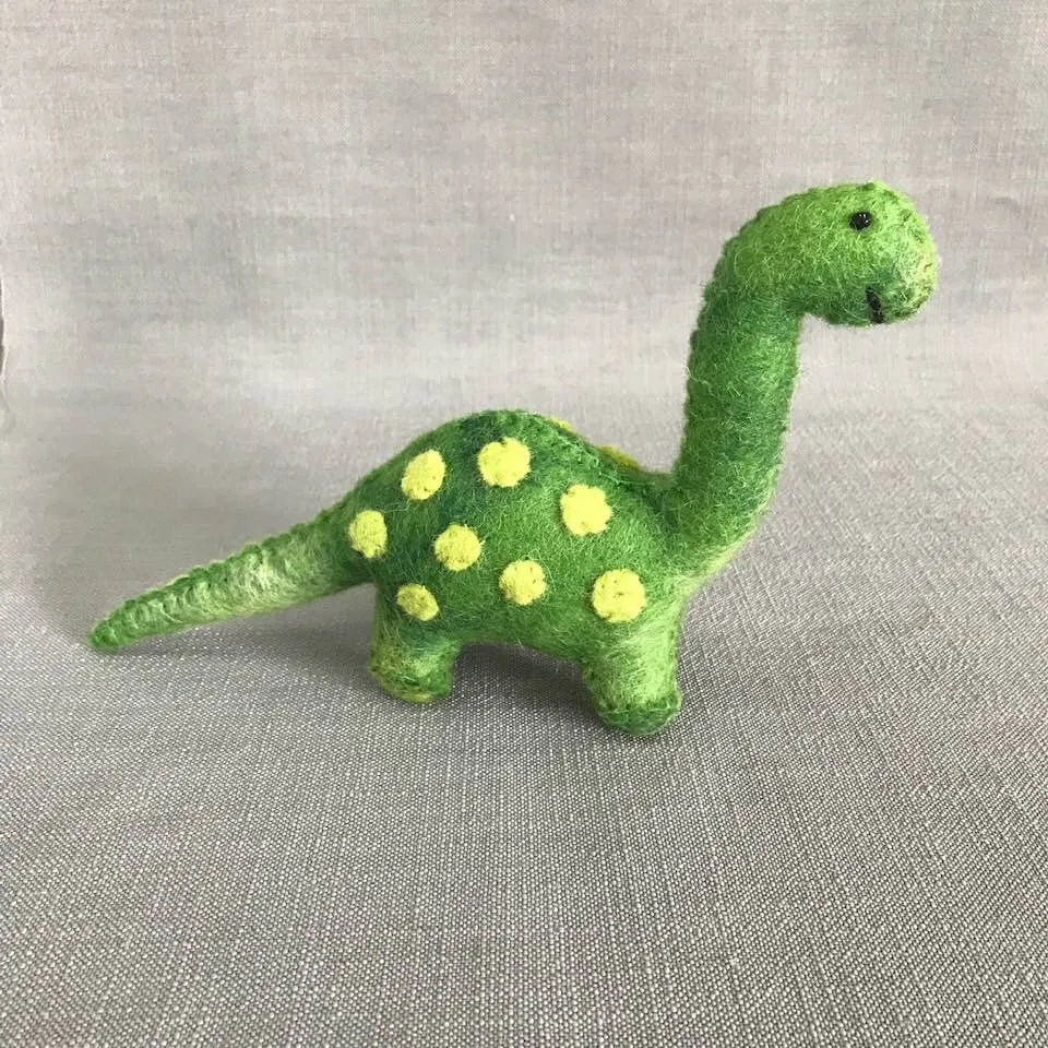 Handmade Felted Plush Brontosaurus Dinosaur - Green