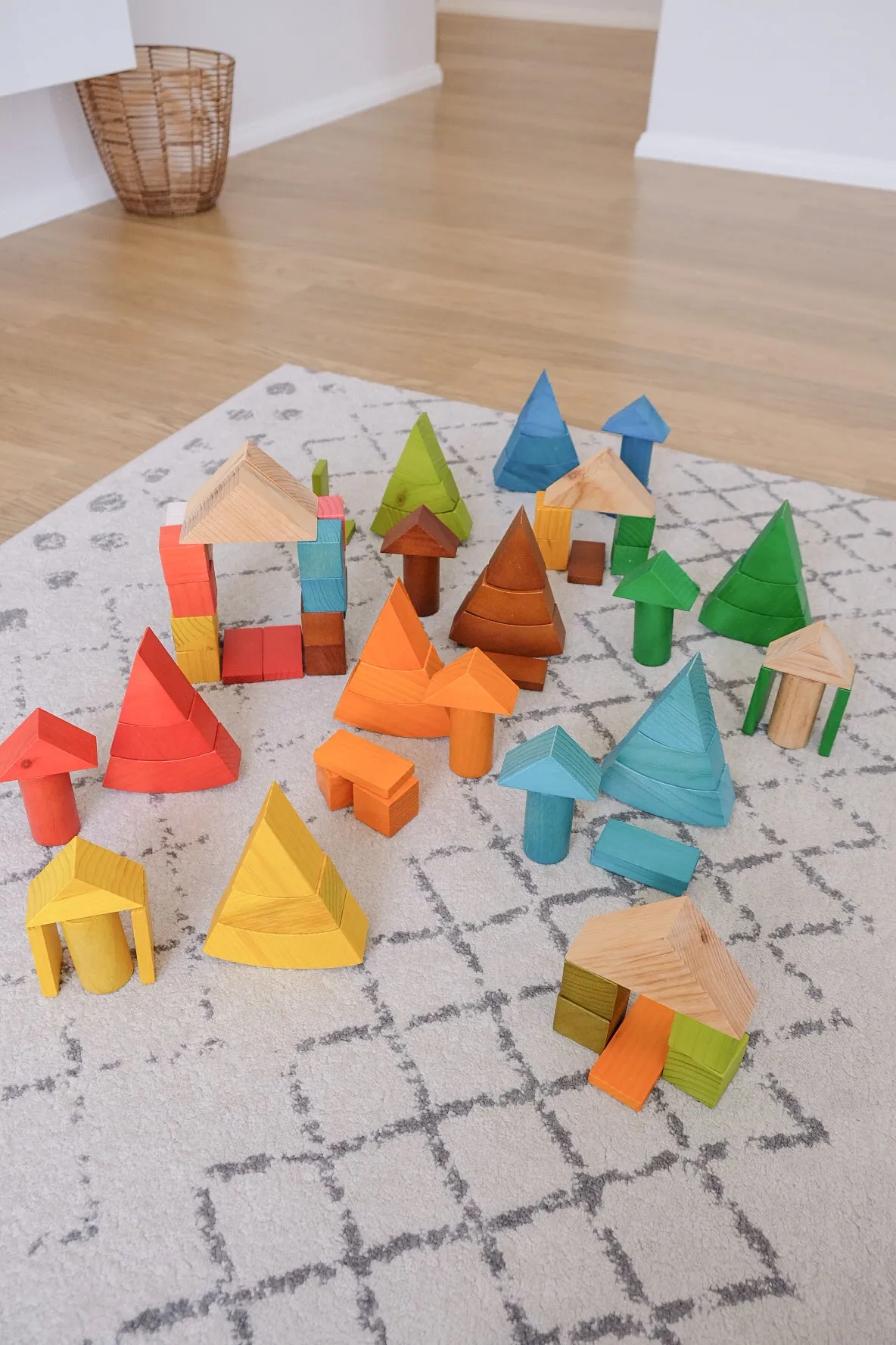 Jumbo Natural Wooden Building Blocks - Rainbow  86 pcs