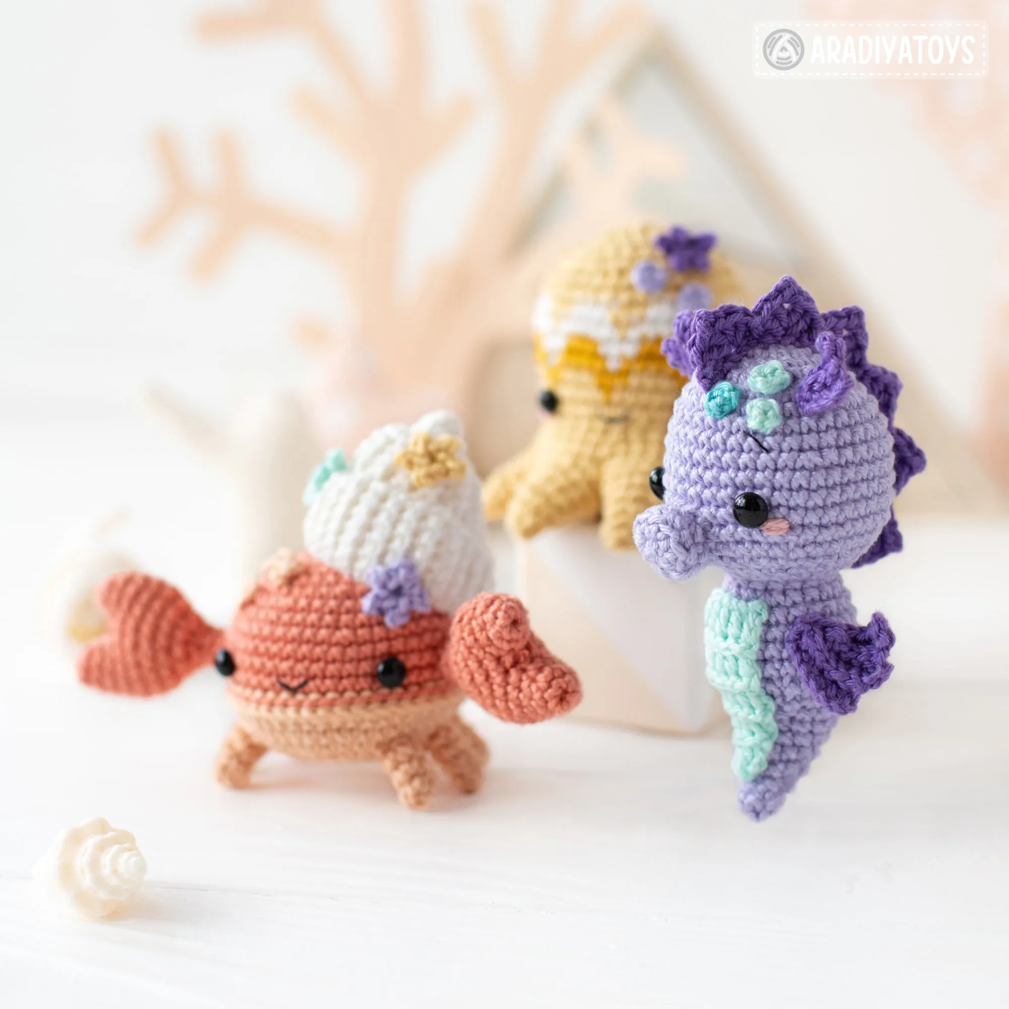 Kawaii Ocean Minis from “AradiyaToys Minis” collection / crochet patterns (Amigurumi tutorial PDF file) / crochet mermaid / amigurumi triton