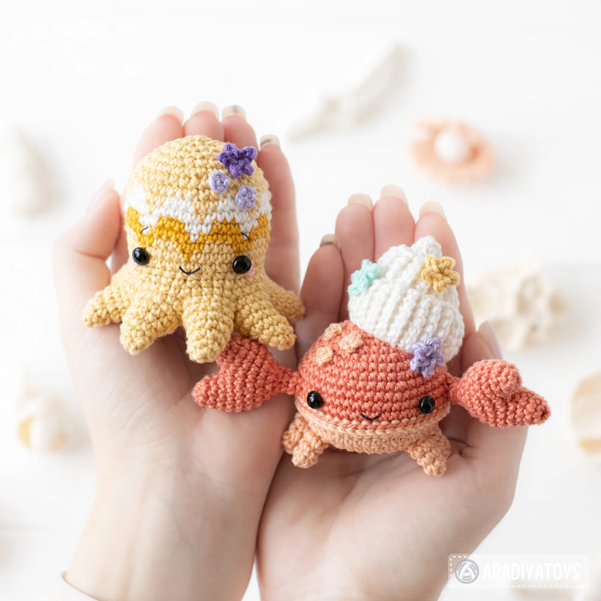 Kawaii Ocean Minis from “AradiyaToys Minis” collection / crochet patterns (Amigurumi tutorial PDF file) / crochet mermaid / amigurumi triton