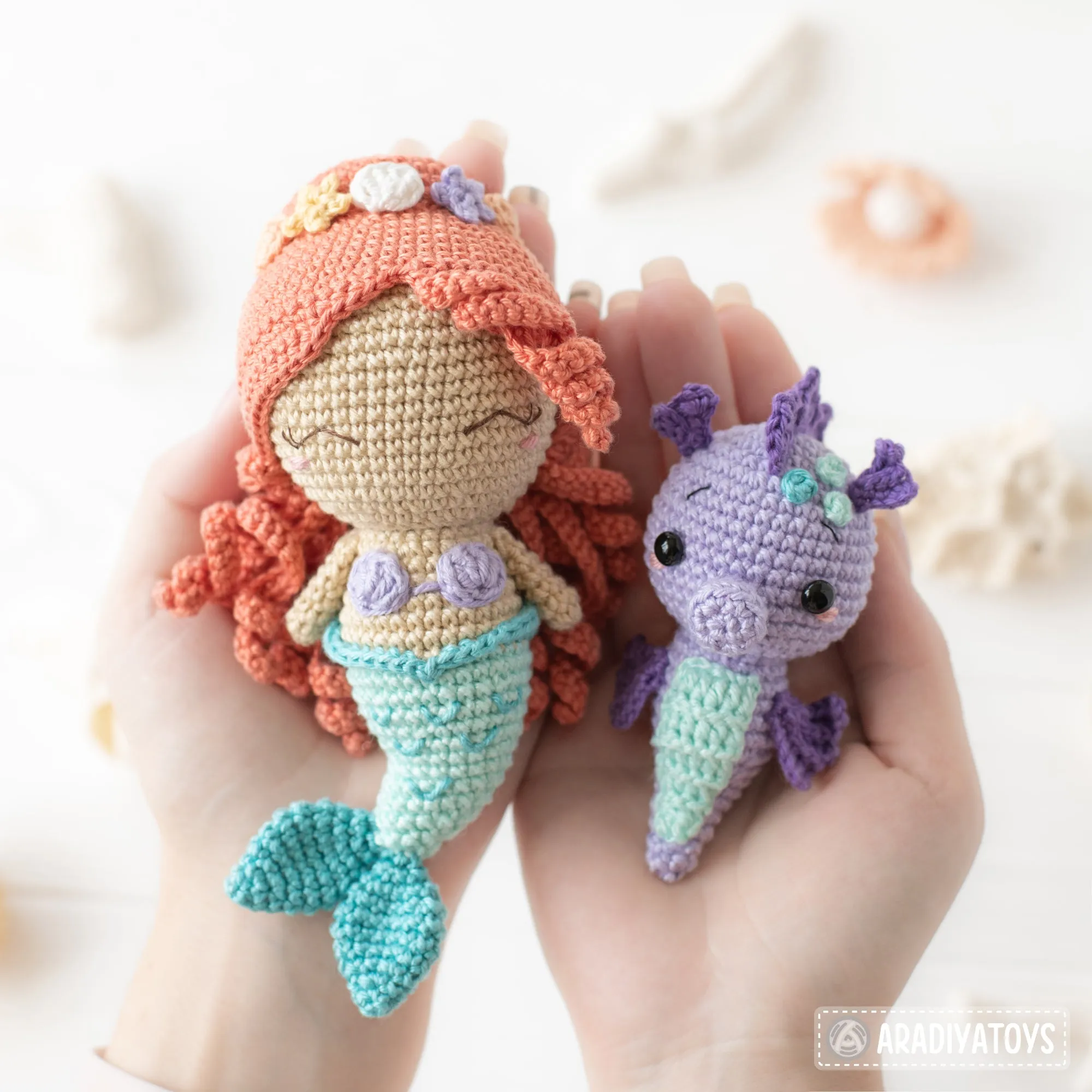 Kawaii Ocean Minis from “AradiyaToys Minis” collection / crochet patterns (Amigurumi tutorial PDF file) / crochet mermaid / amigurumi triton