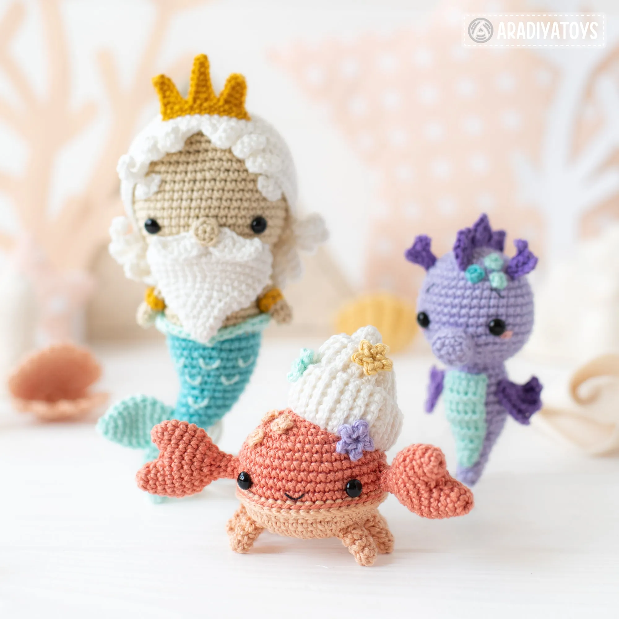 Kawaii Ocean Minis from “AradiyaToys Minis” collection / crochet patterns (Amigurumi tutorial PDF file) / crochet mermaid / amigurumi triton