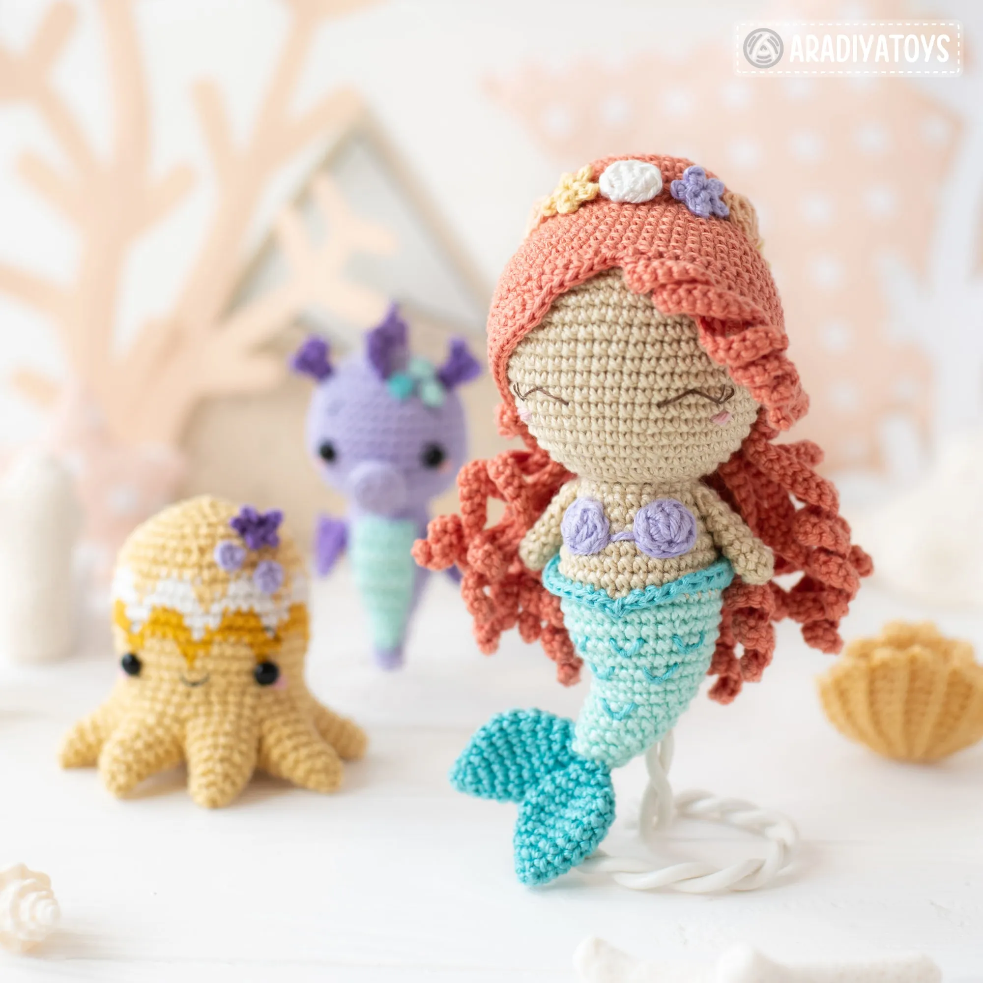 Kawaii Ocean Minis from “AradiyaToys Minis” collection / crochet patterns (Amigurumi tutorial PDF file) / crochet mermaid / amigurumi triton