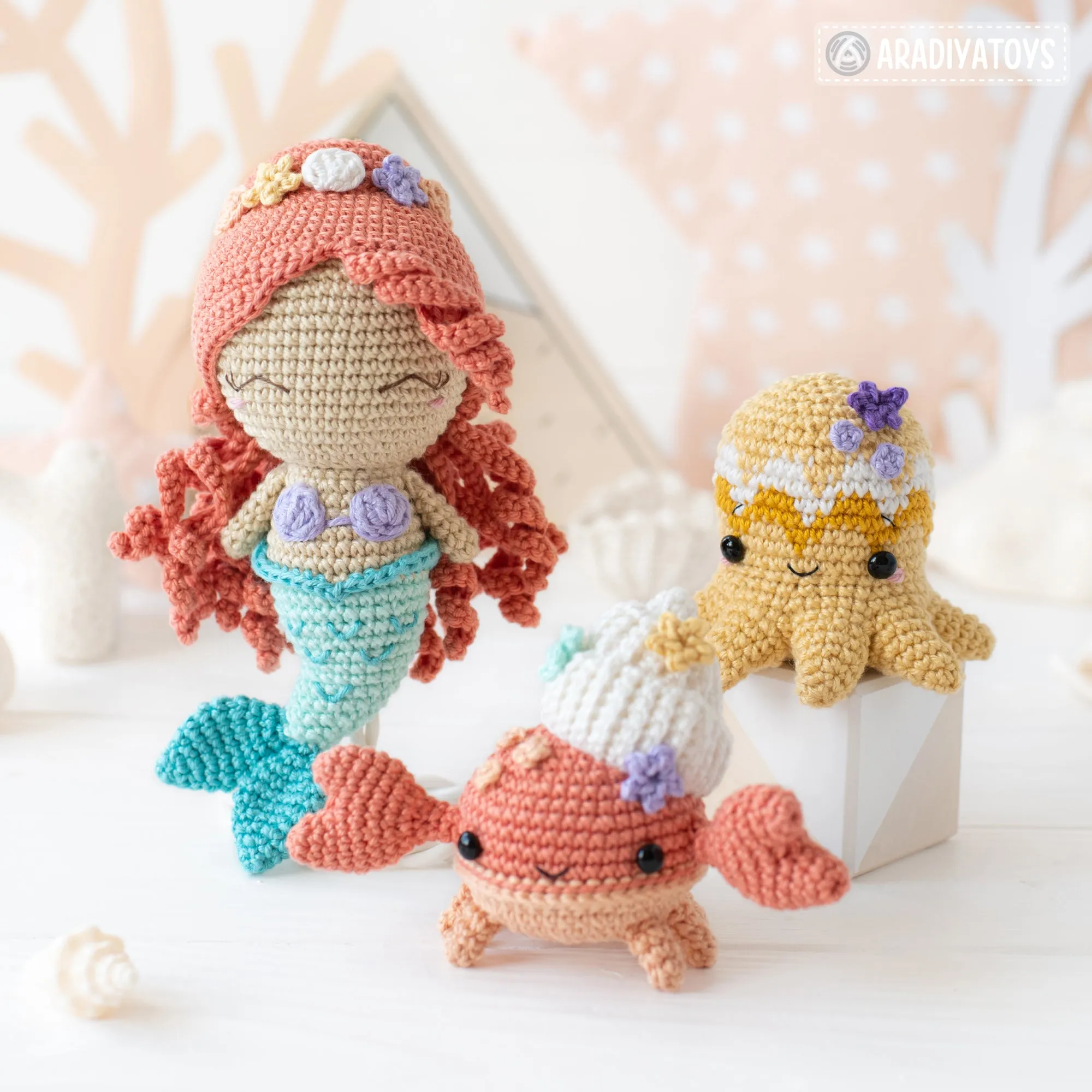 Kawaii Ocean Minis from “AradiyaToys Minis” collection / crochet patterns (Amigurumi tutorial PDF file) / crochet mermaid / amigurumi triton