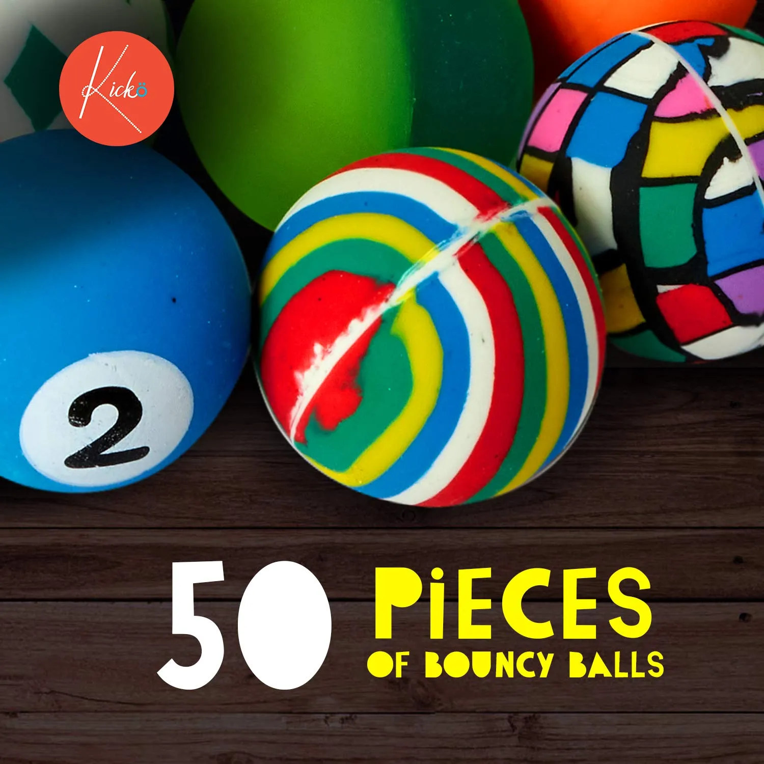 Kicko Assorted Bouncy Balls, 50 Hi-Bounce Super Balls - Bulk Novelty and Gag Toys, Party