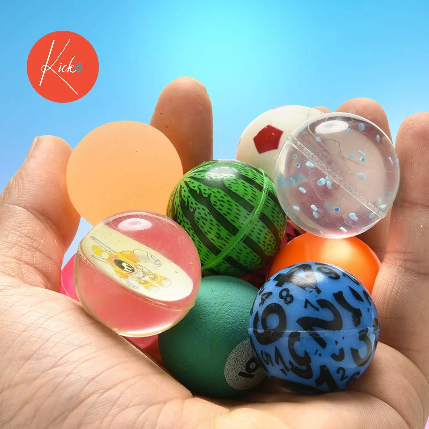 Kicko Assorted Bouncy Balls, 50 Hi-Bounce Super Balls - Bulk Novelty and Gag Toys, Party