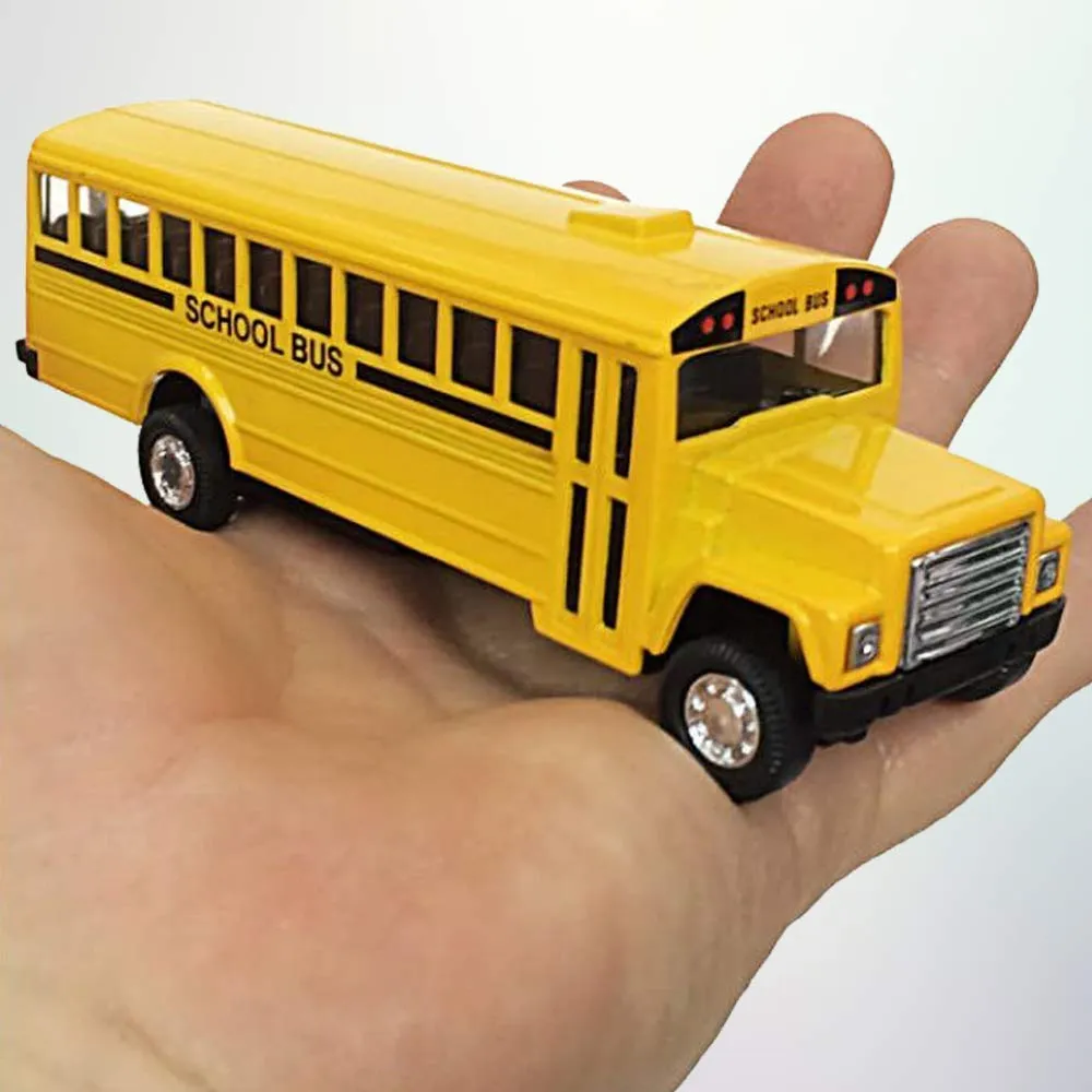 Kicko Diecast Friction School Bus - Pull Back 5 Inches Long Metal School Bus - Die-Cast