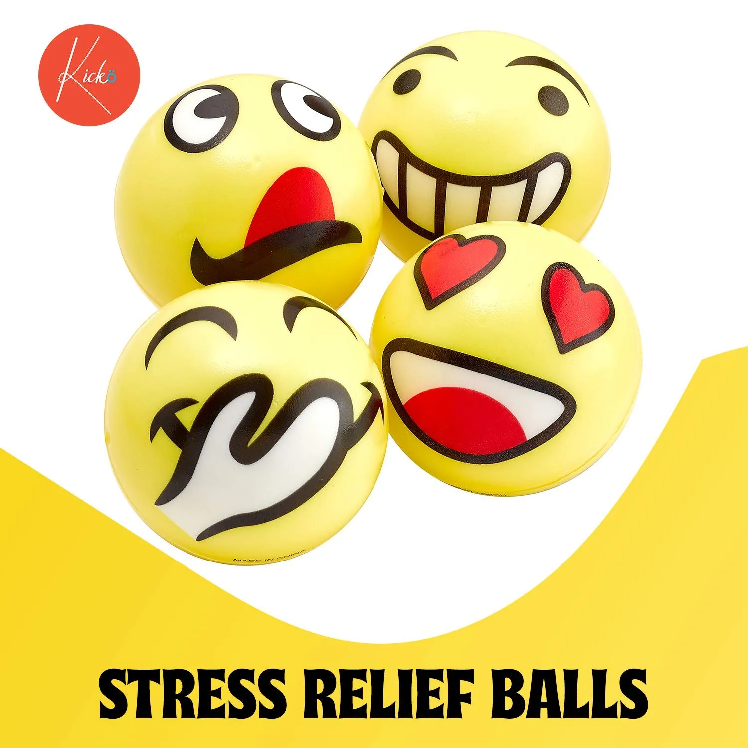 Kicko Emoji Squish Balls - 12 Pack - Emoticon Play Balls - for Party Favors, Stress