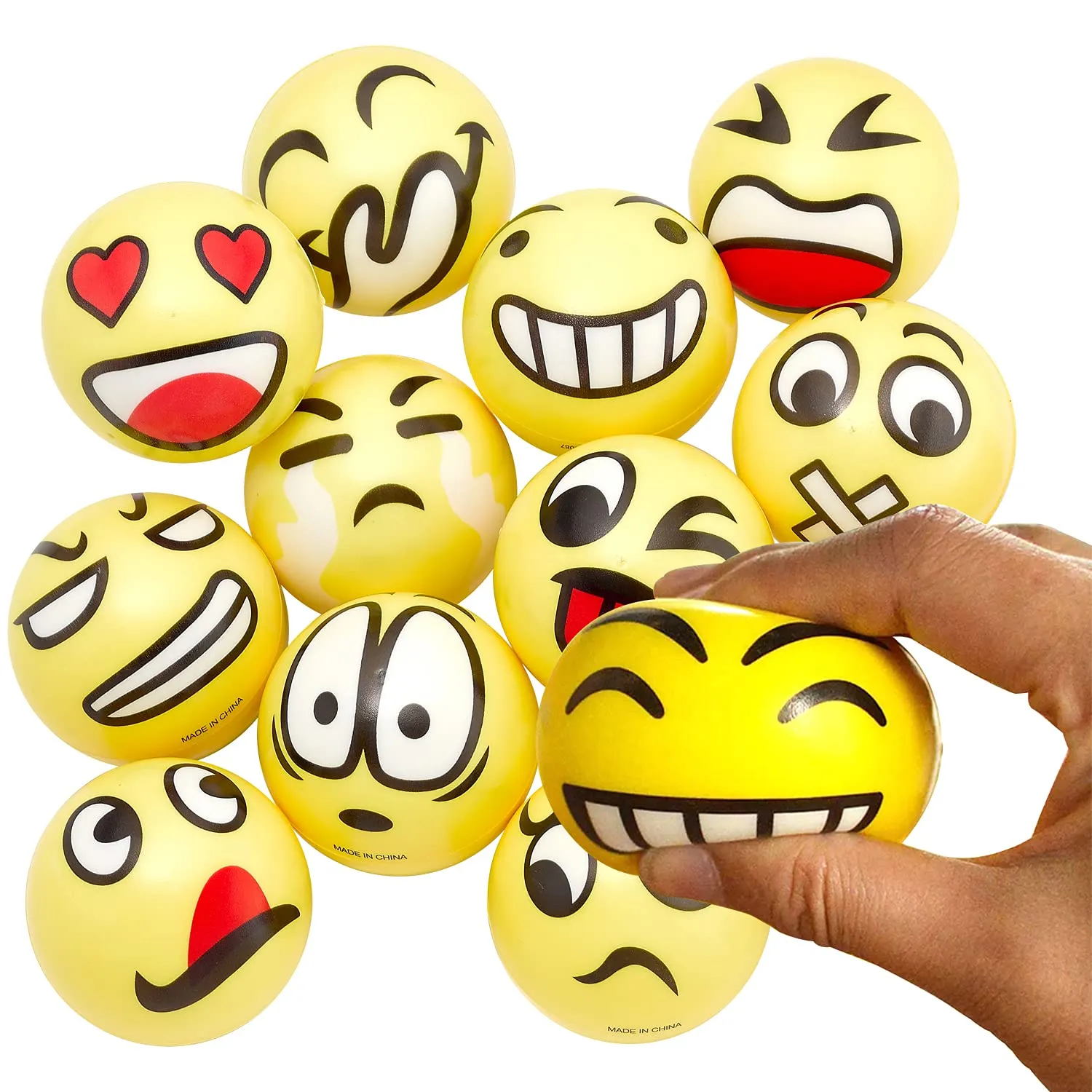 Kicko Emoji Squish Balls - 12 Pack - Emoticon Play Balls - for Party Favors, Stress