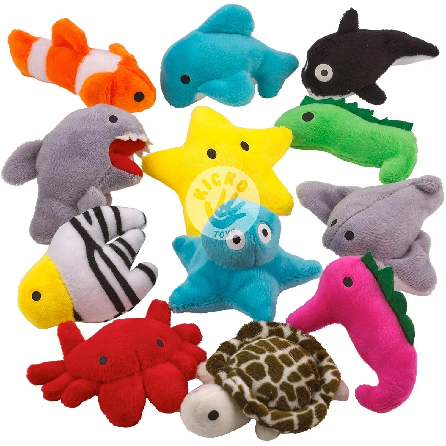 Kicko Sea-Life Plush Toys - 3 Inches - 24 Assorted Pieces - for Kids, Babies, Adults