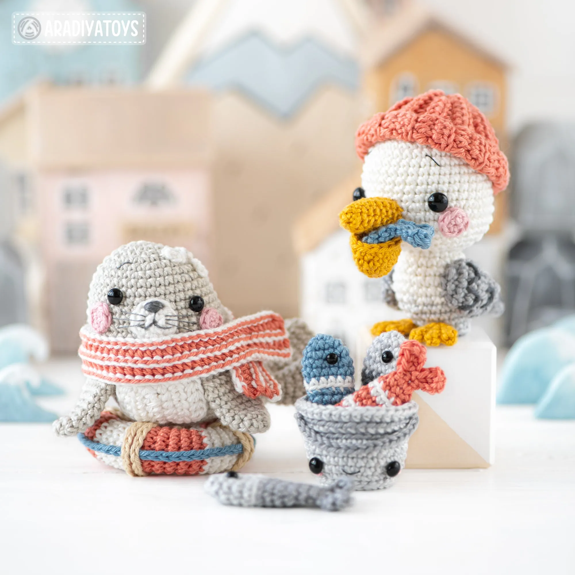 Lighthouse Island from “Mini Kingdom” collection, crochet patterns by AradiyaToys (Amigurumi tutorial PDF file) lighthouse seal pelican fish