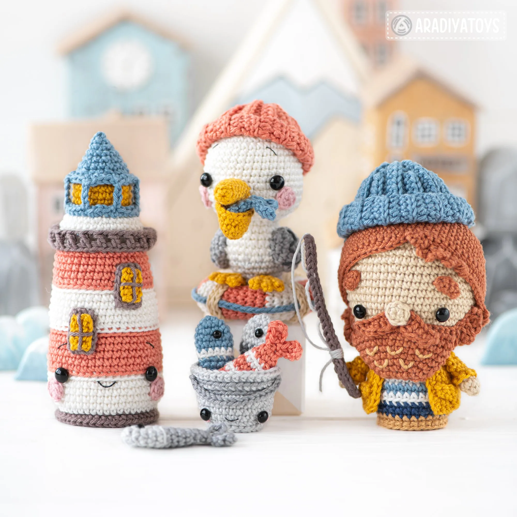 Lighthouse Island from “Mini Kingdom” collection, crochet patterns by AradiyaToys (Amigurumi tutorial PDF file) lighthouse seal pelican fish