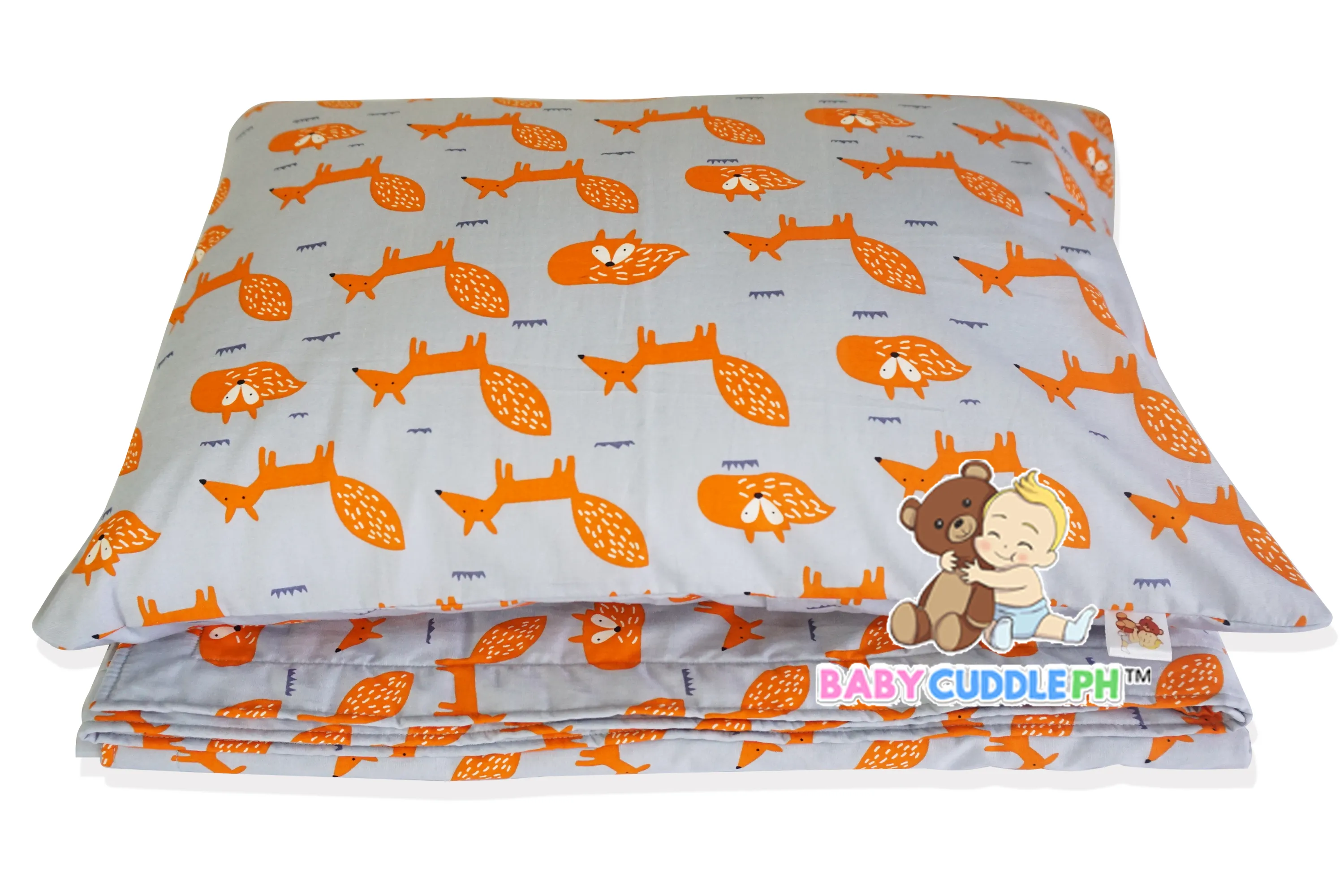 Little Fox in Tangerine -  Babycuddleph Toddlers kit (Pillow & Blanket)