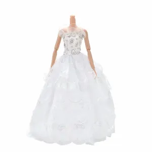 Luxury White Handmade Doll Wedding Dress For Barbie Princess Floor Length 4 Layer Doll Party Dress Clothing 1PC