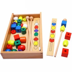 Montessori Educational Wooden Toys for Kids Colorful Shape Stick Bead  Set Blocks Toys Wooden Toys For Baby for 1 2 3 Years