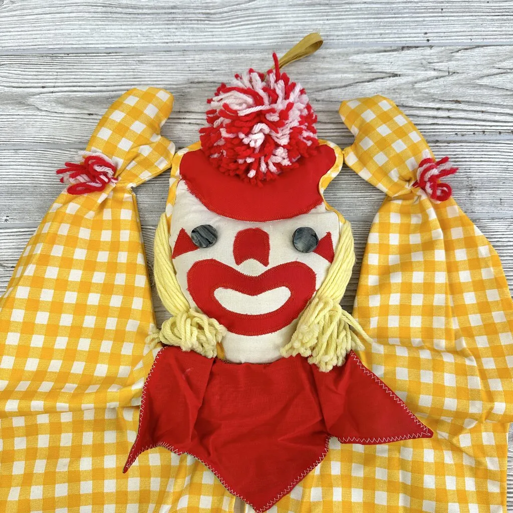 Vintage Hand Made Fabric Clothespin Holder/Bag Clown /cb